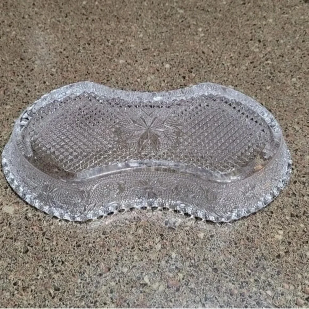 Vintage Duncan‎ Miller Pressed Glass Relish Dish Starburst Diamond Pattern Clear
